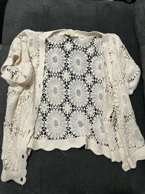 Cream Crochet Floral Cardigan